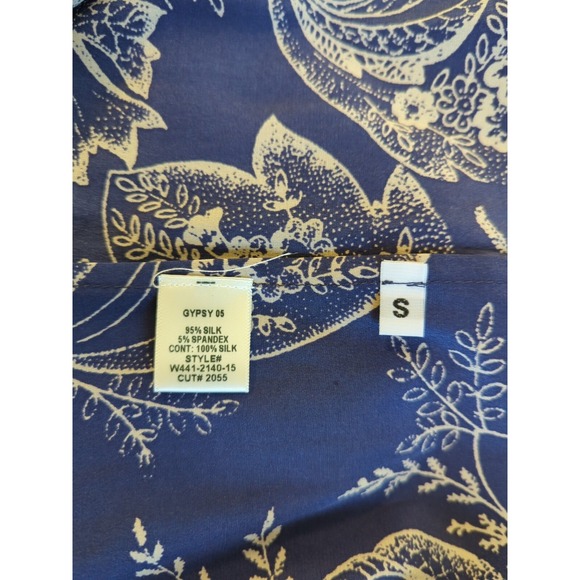 Gypsy 05 Silk Dress S Blue Paisley Bell Sleeve Smocked Waist Cuff Fairy Inspired - Picture 9 of 13